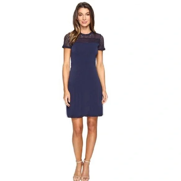 exc Michael Kors sheath shift dress lace mesh comfy stretch blue A line  medium